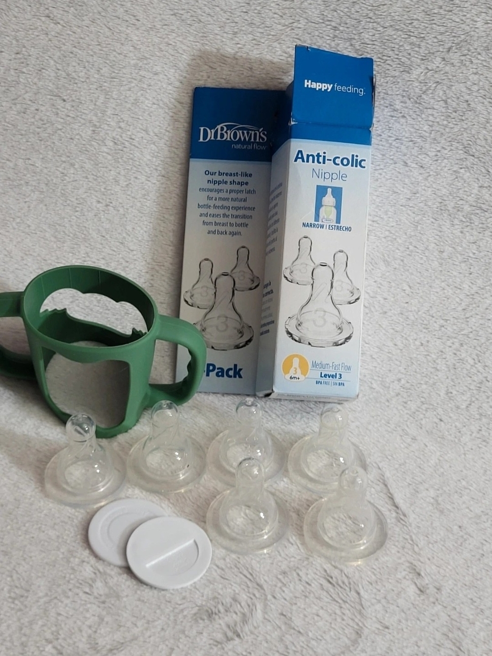 Dr. Brown's Clear Anti-Colic Nipples with Green Training Handle - Pack